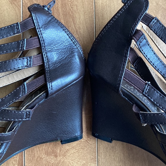 👠BOGO FREE👠NWT⭐️SUZY SHIER💫 Brown Open Toe Wedge Crisscrossed Sandals - Picture 6 of 13